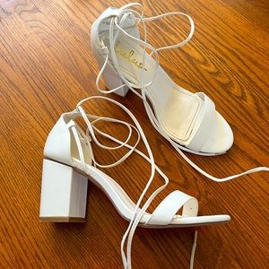 White lace up heels